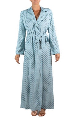 1940S Light Blue & Navy Rayon Polka Dot Robe