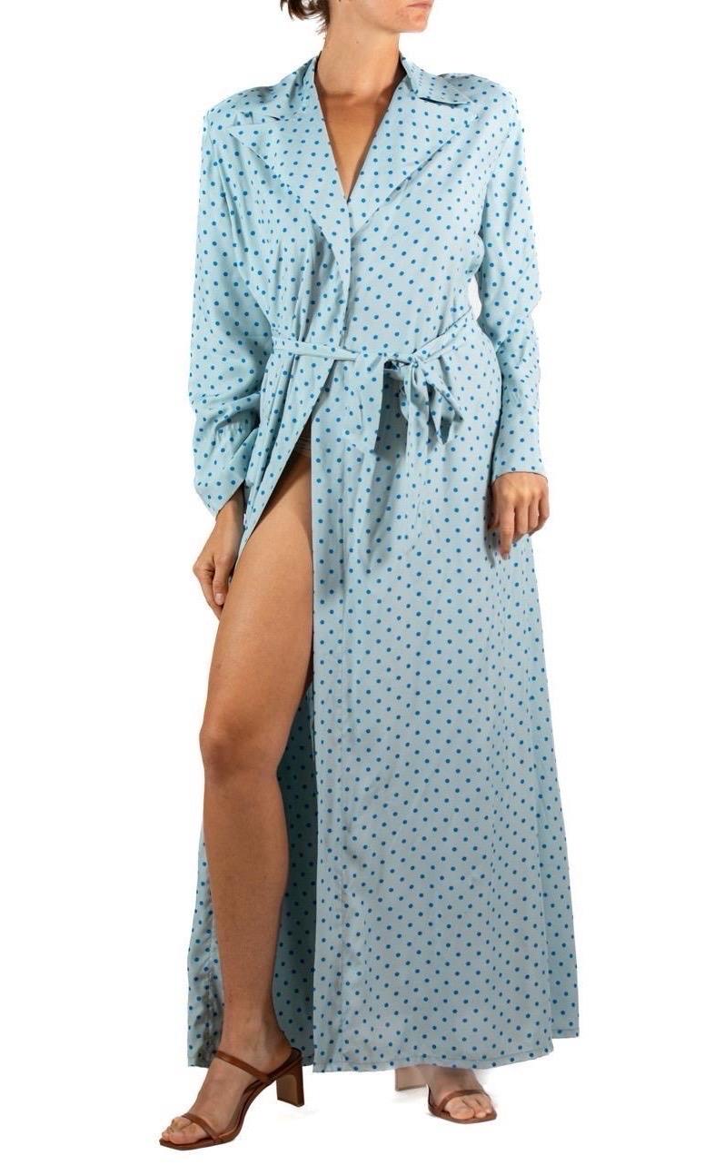 Men's 1940S Light Blue & Navy Rayon Polka Dot Robe For Sale