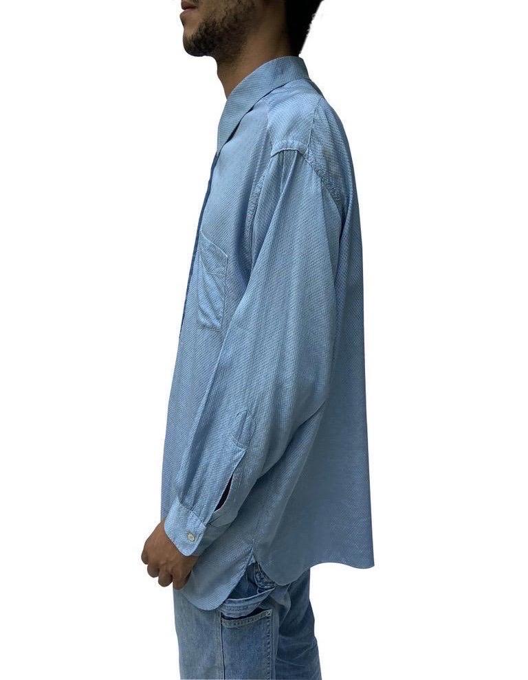1940S Light Blue Rayon Blend Long Sleeve Shiny Men's Shirt For Sale 1