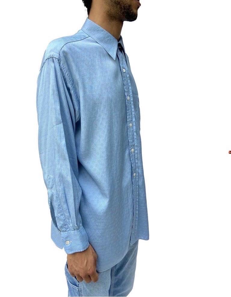 1940S Light Blue Rayon Blend Long Sleeve Shiny Men's Shirt For Sale 2
