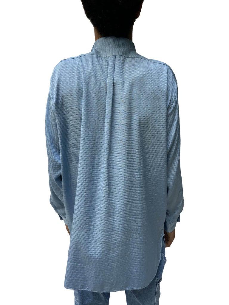 Chemise Hommes 1940S Light Blue Rayon Blend Long Sleeve Shiny en vente 2