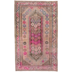 1940s Light Brown Turkish Anatolian Rug with Pink Accents