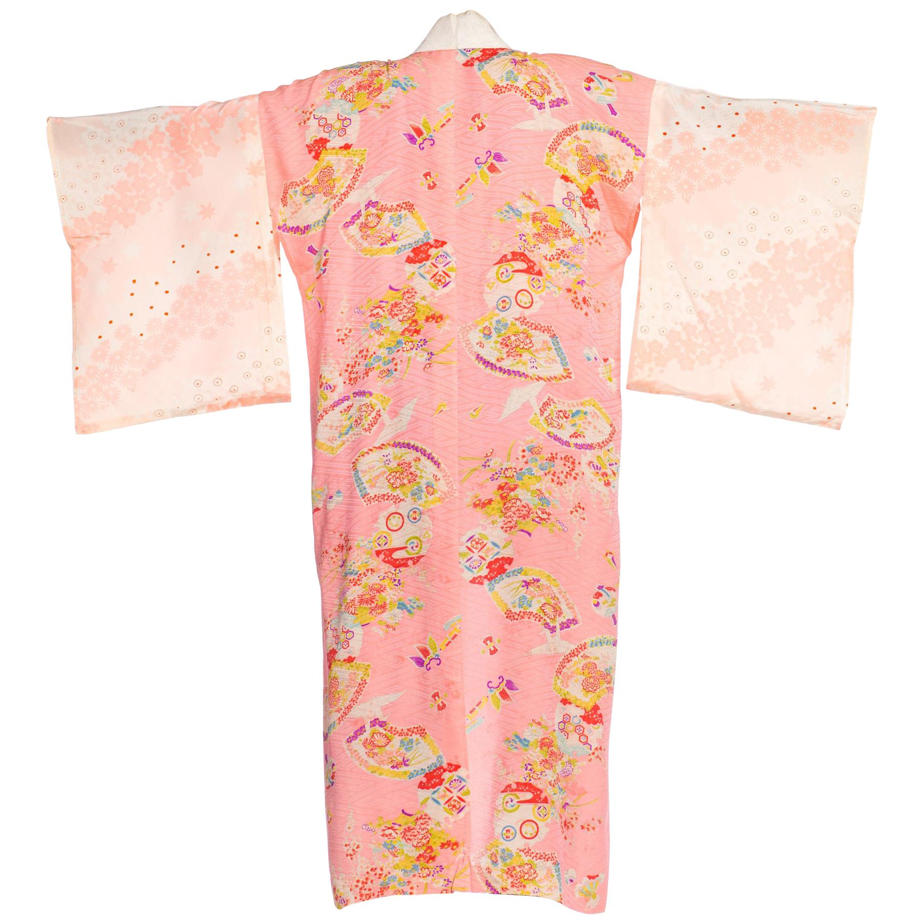 1940s Lightweight Japanese Silk Origami Crane Kimono