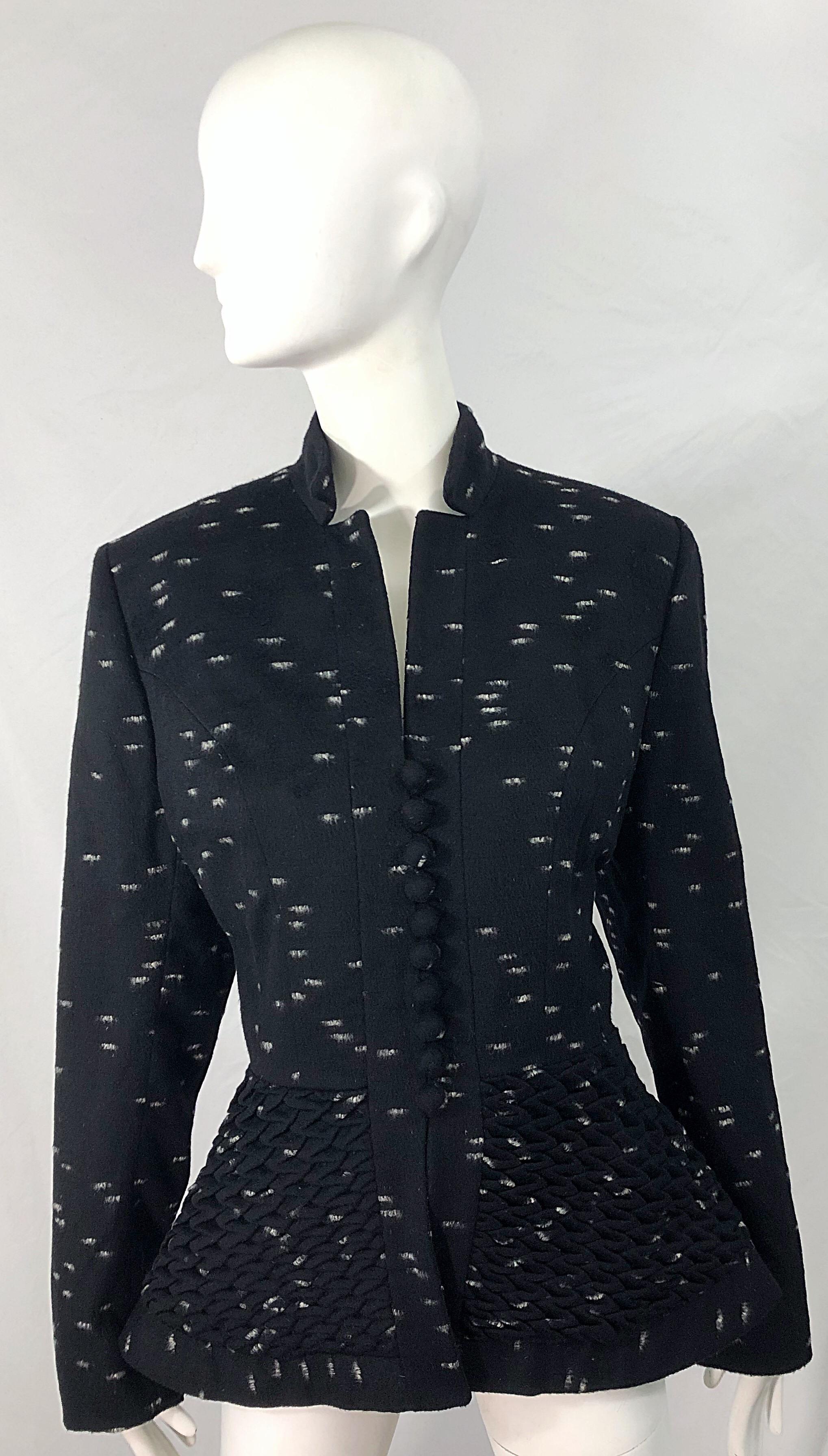 1940s Lilli Ann Black and White Avant Garde Wool Vintage 40s Peplum Jacket Coat For Sale 10