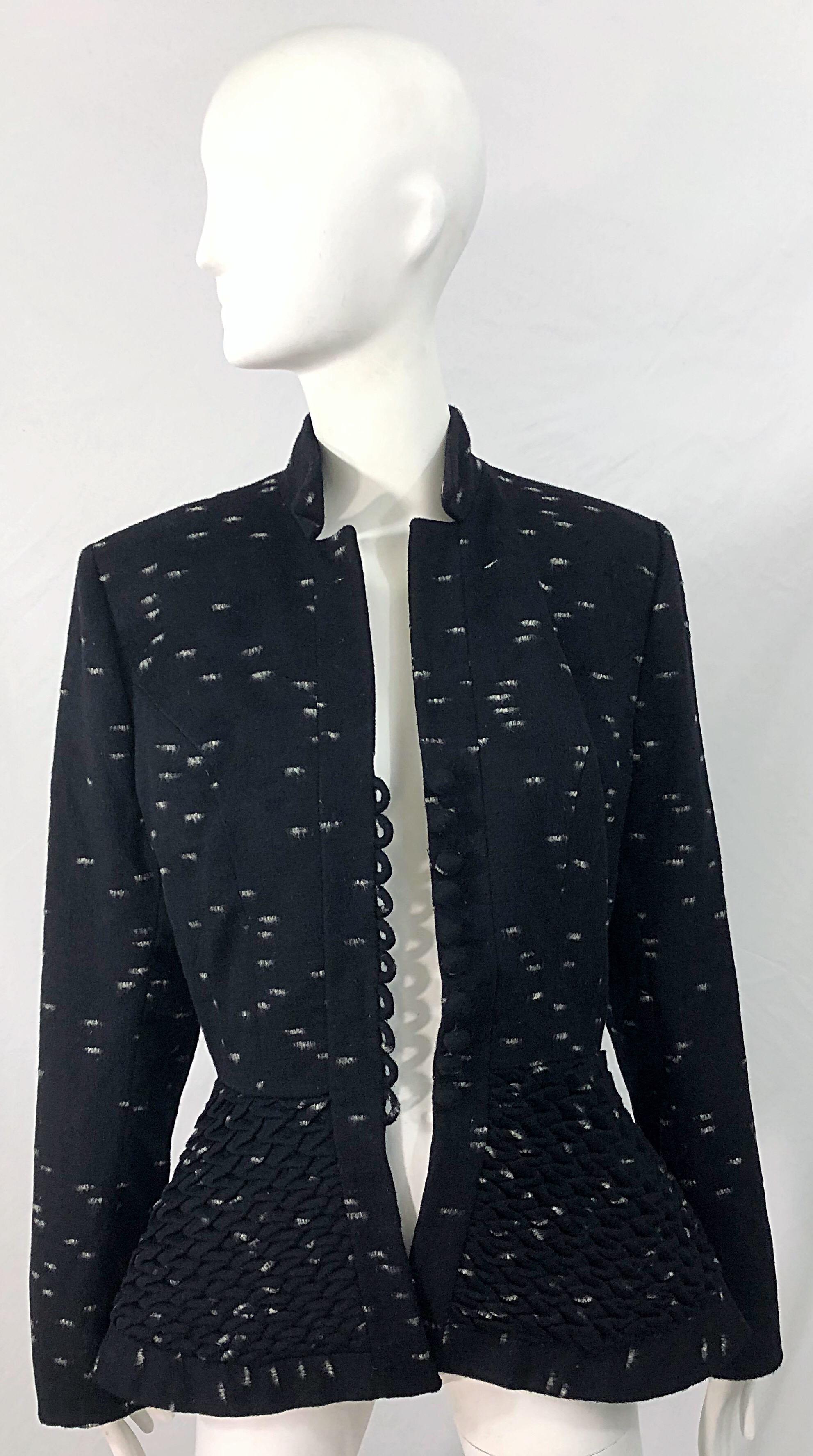 1940s Lilli Ann Black and White Avant Garde Wool Vintage 40s Peplum Jacket Coat For Sale 2