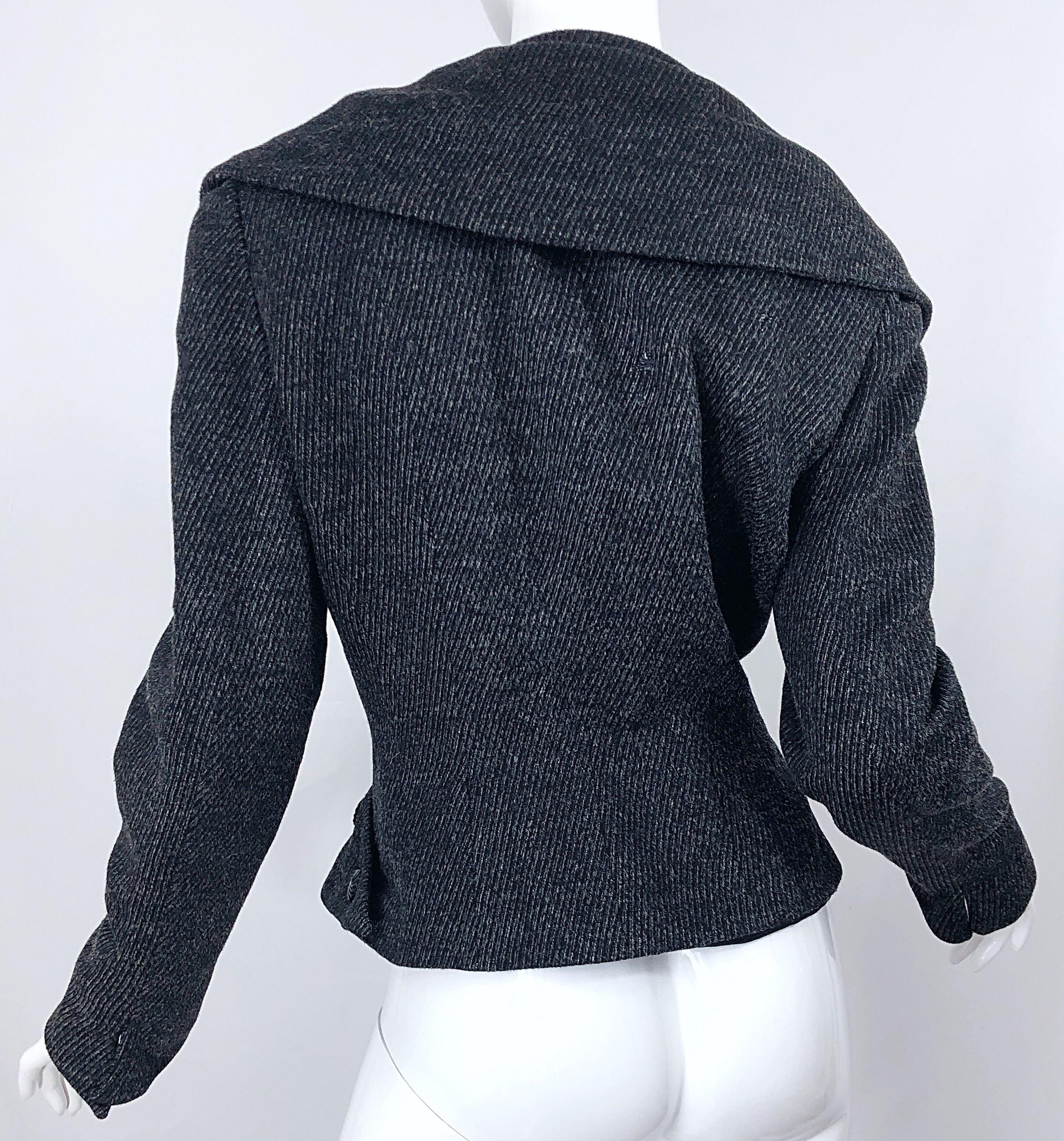 1940s Lilli Ann Grey Black Avant Garde Vintage 40s Asymmetrical Wool Jacket 5