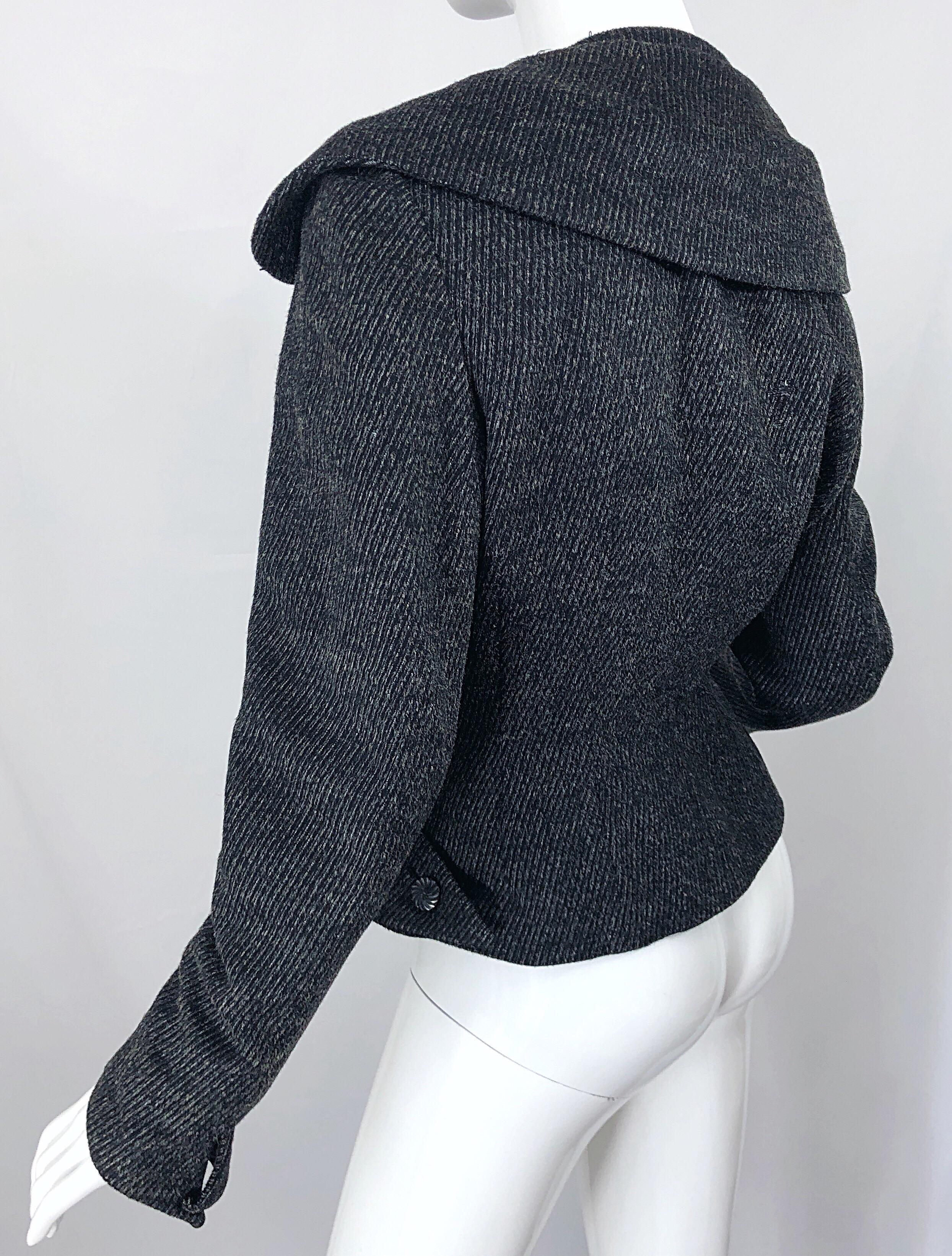 1940s Lilli Ann Grey Black Avant Garde Vintage 40s Asymmetrical Wool Jacket 7