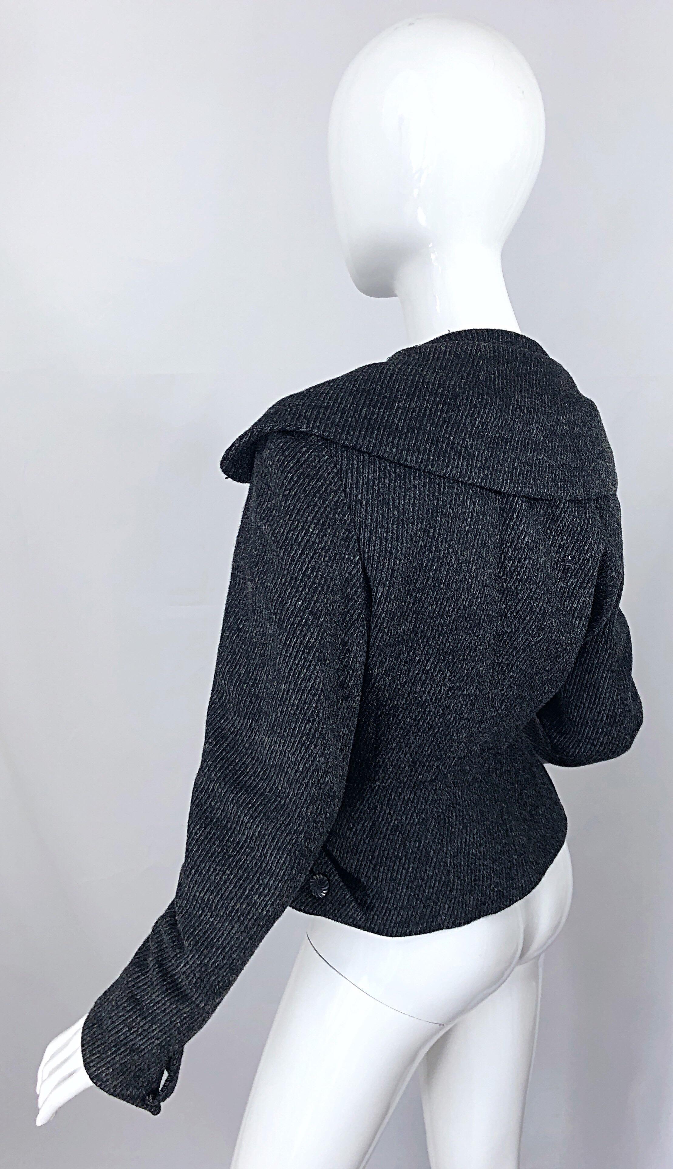 1940s Lilli Ann Grey Black Avant Garde Vintage 40s Asymmetrical Wool Jacket 2