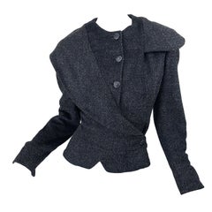 1940s Lilli Ann Grey Black Avant Garde Vintage 40s Asymmetrical Wool Jacket