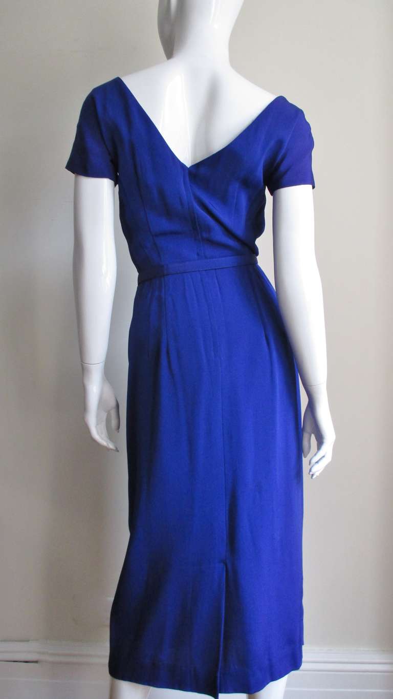 Women's Lilli Ann New 1940s Asymmetric Neckline Silk Dress  For Sale