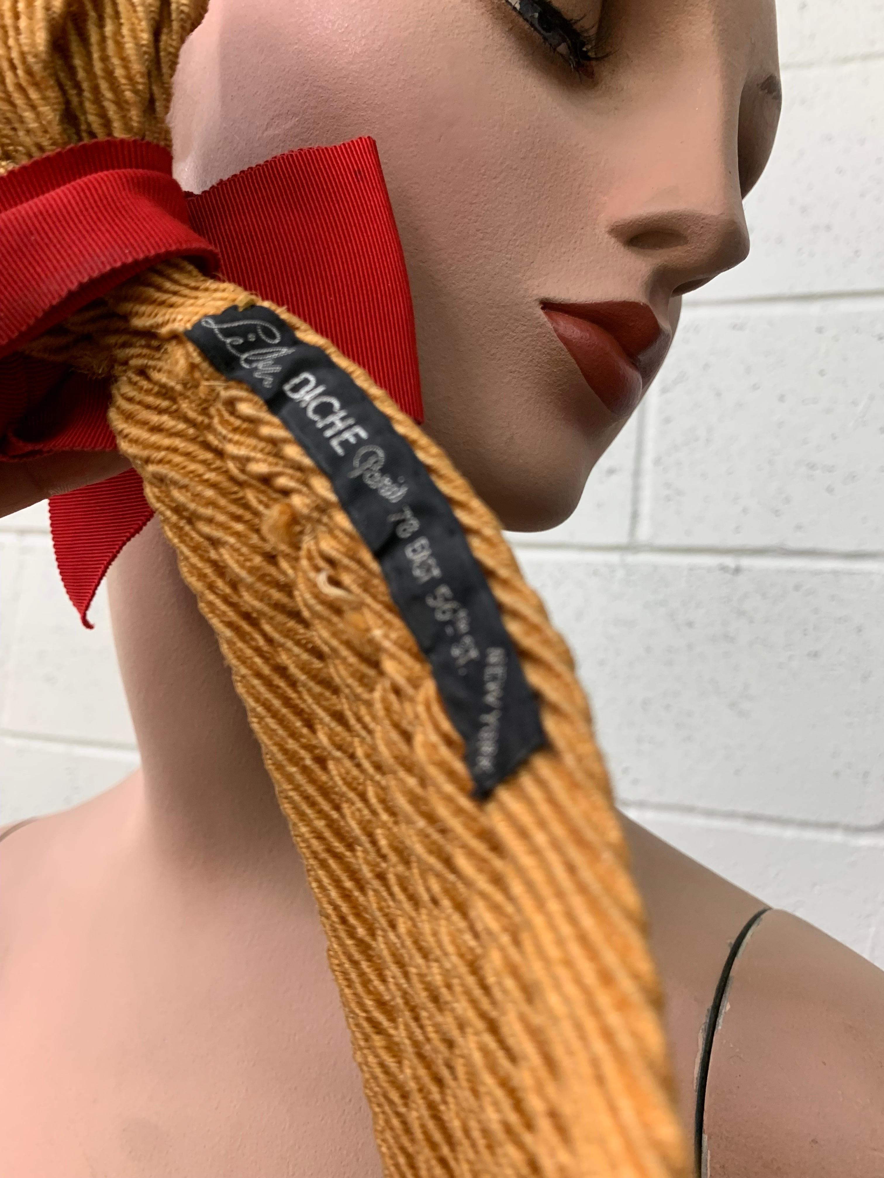 Lilly Dache Couture - Chapeau de paille tressé « Double Chignon » avec nœud rouge, années 1940  en vente 6
