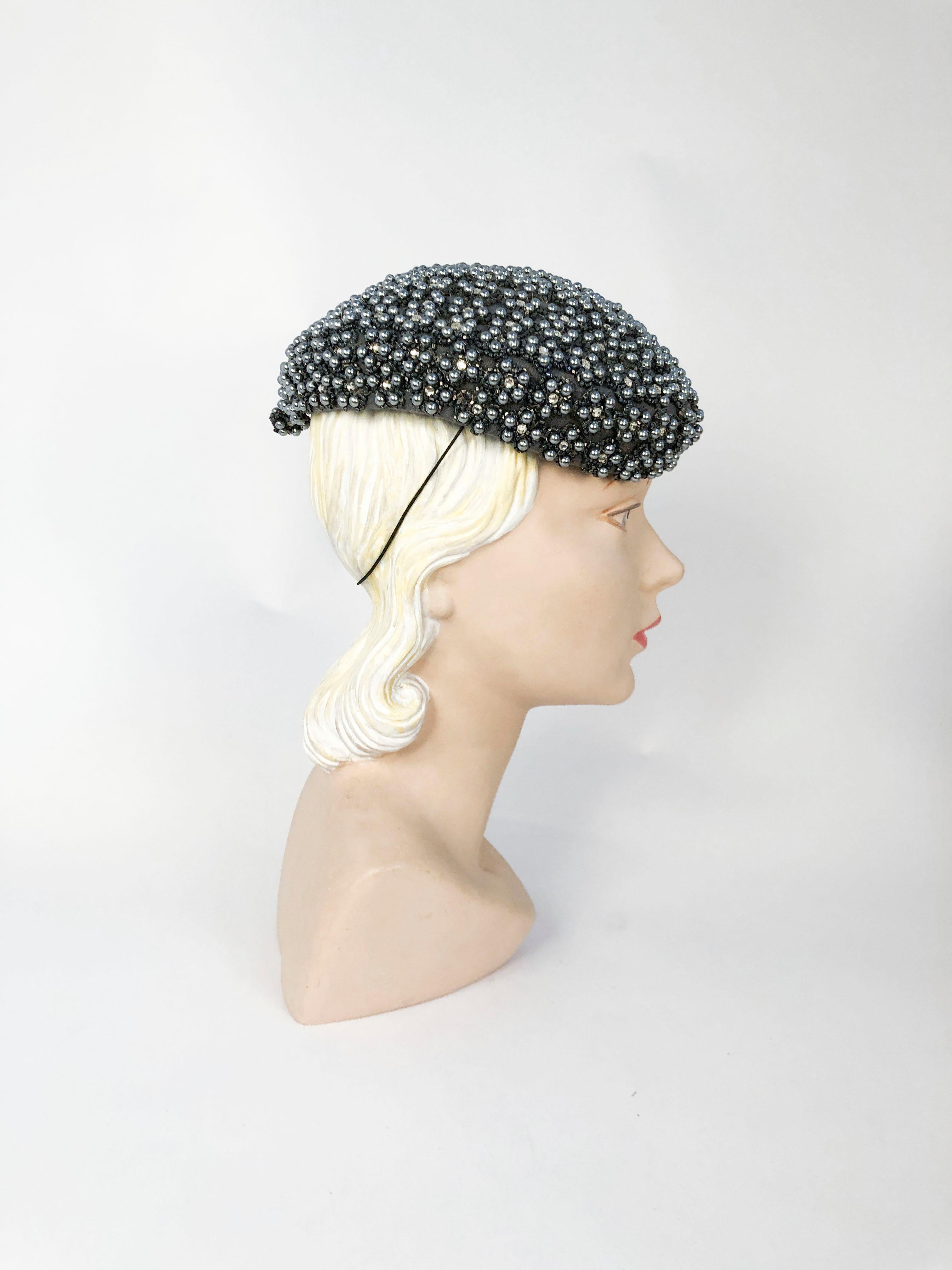 Gray 1940's Lilly Daché Grey Perch Hat with Beading
