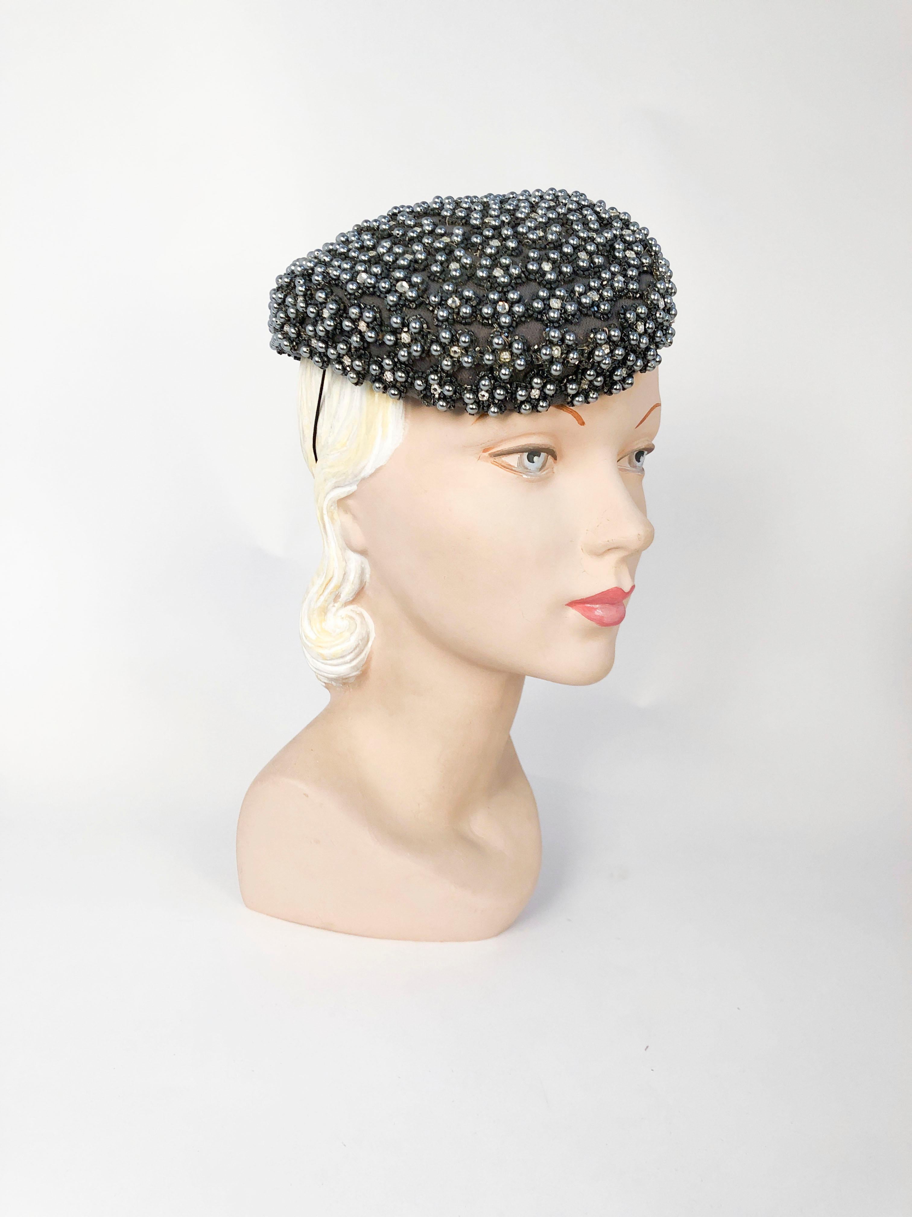 Women's 1940's Lilly Daché Grey Perch Hat with Beading