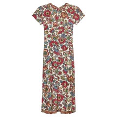 1940s Linen Floral Sweetheart Neckline Dress