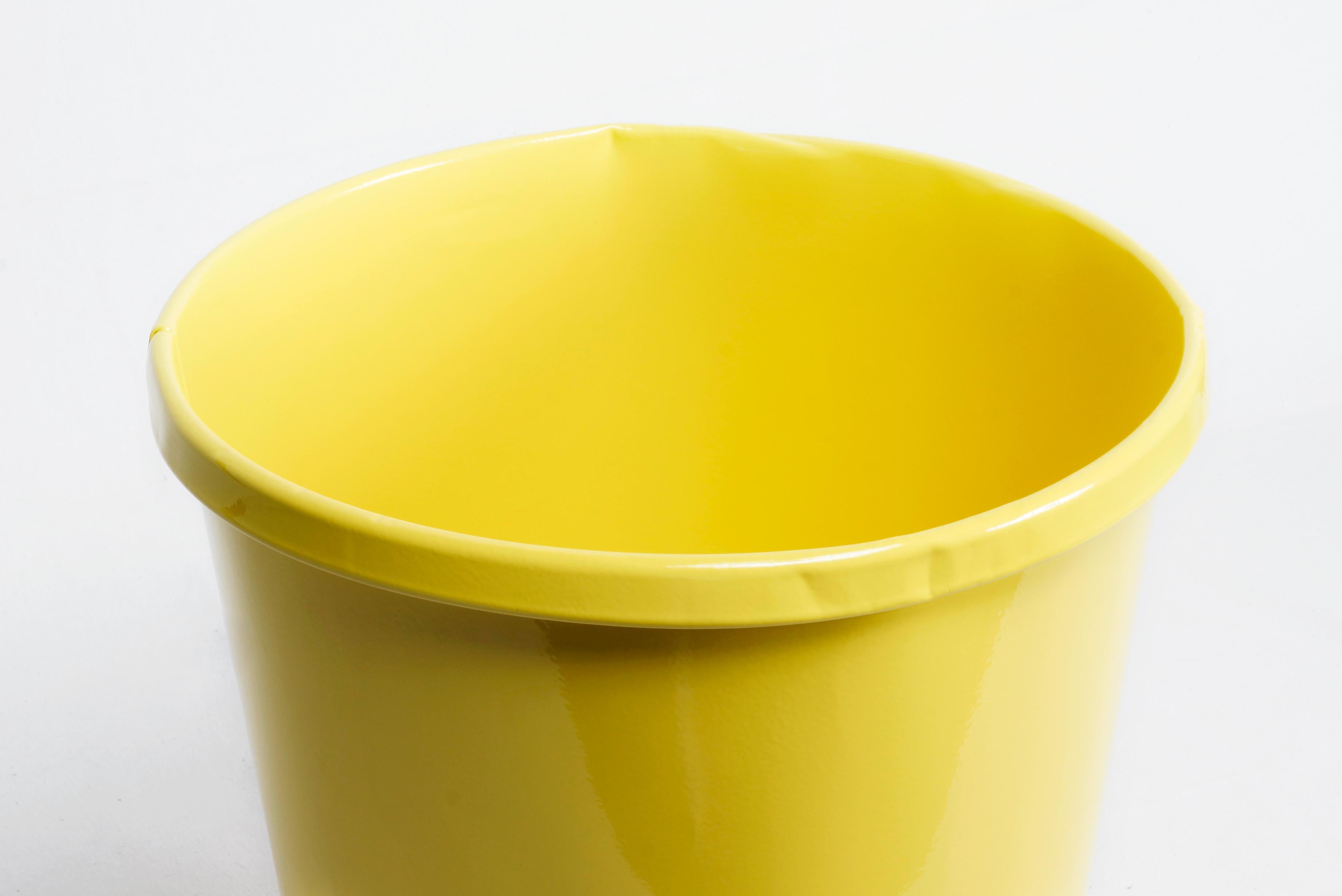 Powder-Coated 1940s Lit-Ning Products Steel Trash Can Refinished in Gloss Yellow