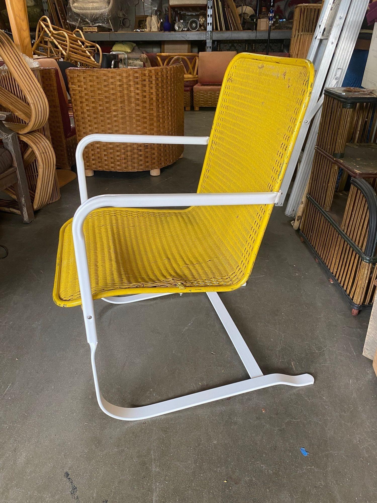 Mid-20th Century 1940's Lloyd Loom Flanders Wicker Springer Patio Chair, Pair For Sale
