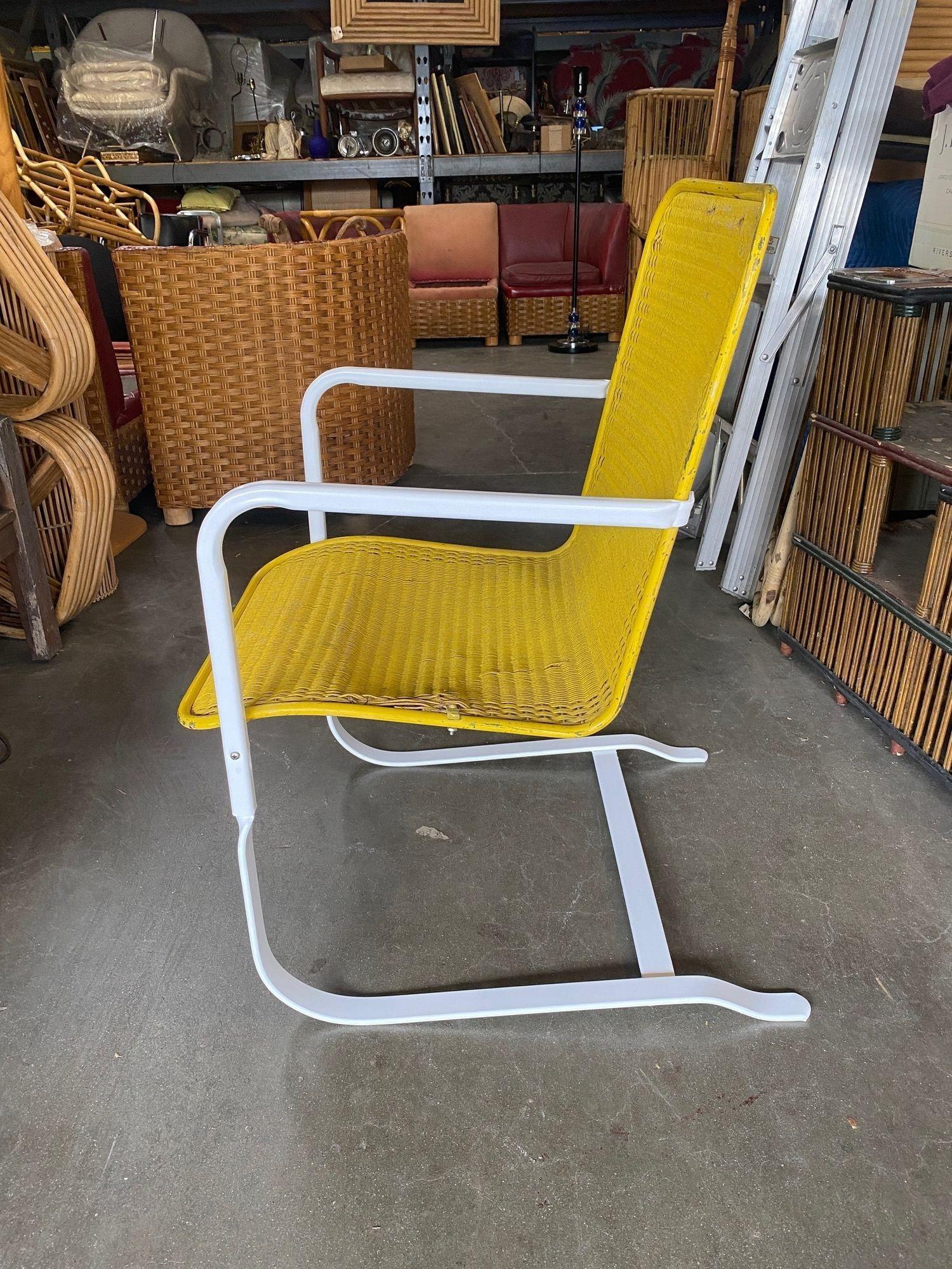 1940's Lloyd Loom Flanders Wicker Springer Patio Chair, Pair For Sale 2