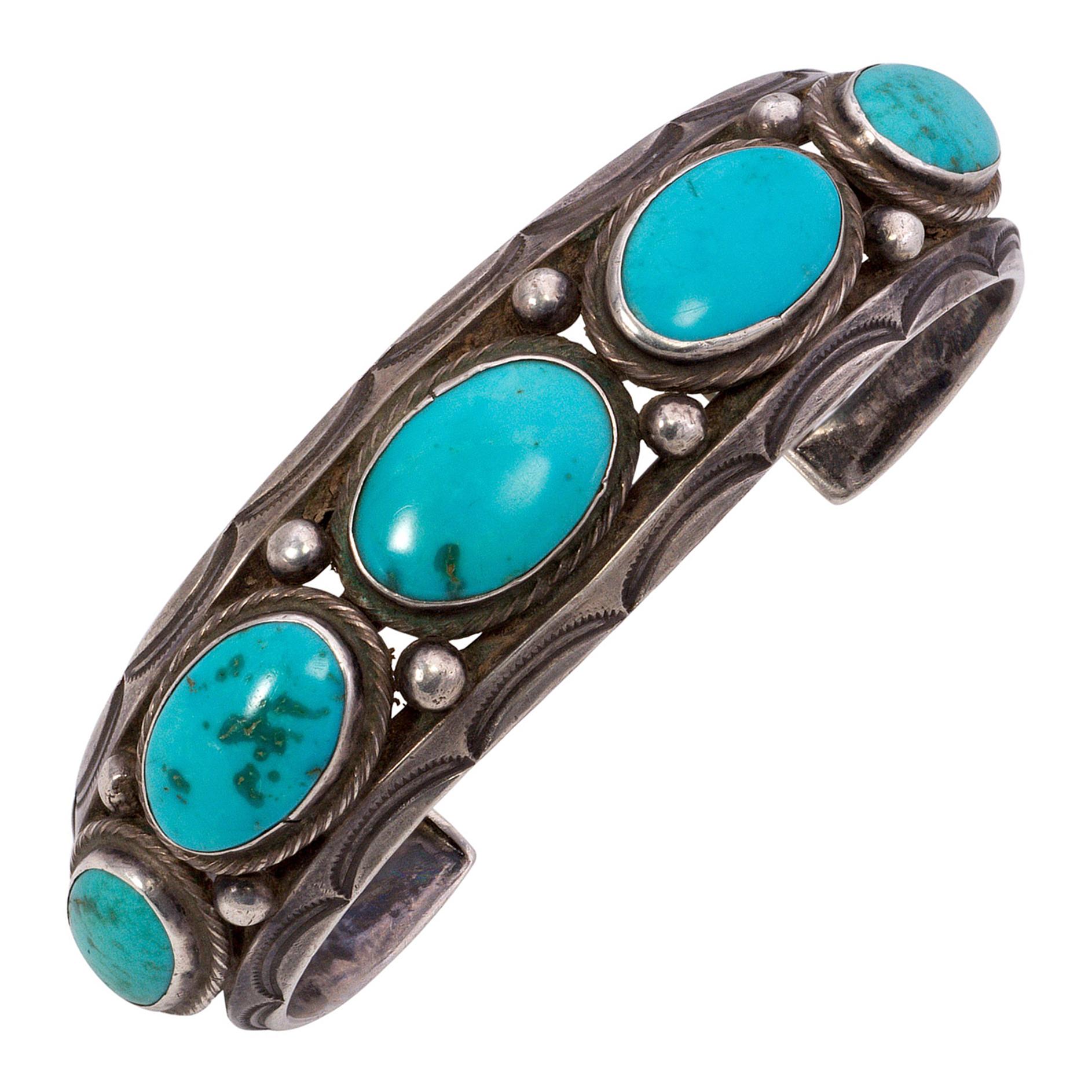 1940s Lone Mountain Turquoise and Silver Cuff