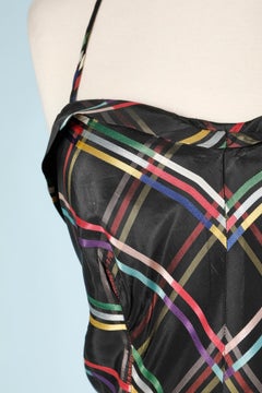 1940's long evening dress in multicolor check taffetas