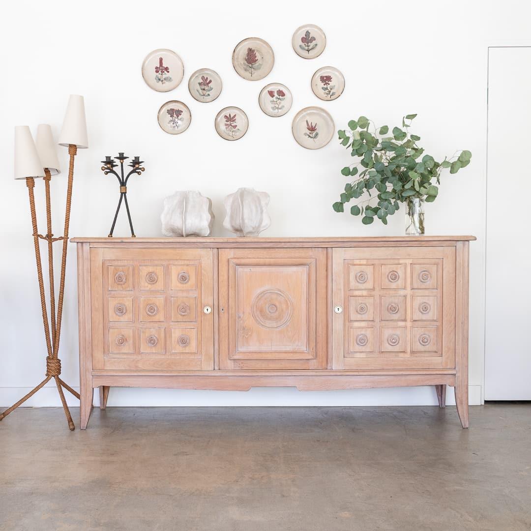 1940's Long French Oak Sideboard In Good Condition For Sale In Los Angeles, CA