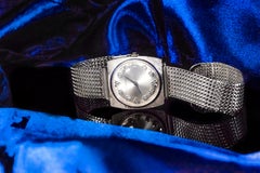 1940s Longines White Gold Ultra Thin Grey Diamond Dial Adjustable Bracelet Watch