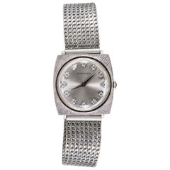 1940er Longines Weißgold Ultra Thin Grey Diamond Dial Adjustable Bracelet Watch
