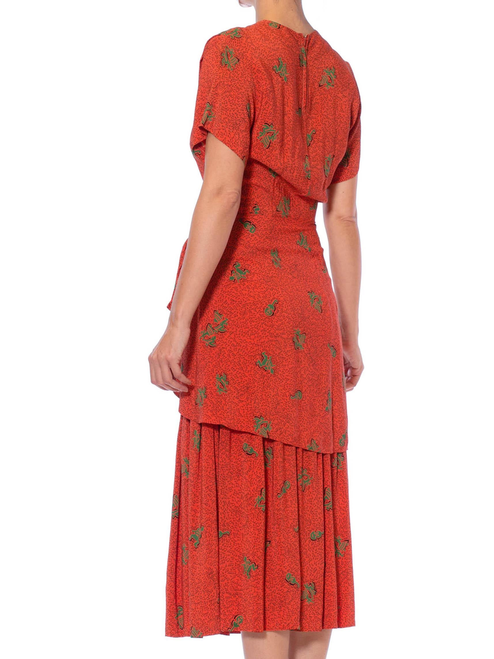 1940'S LORA LENOX Persimmon Red Rayon Crepe Rockabilly Lindy Hop Swing Dancer M For Sale 2
