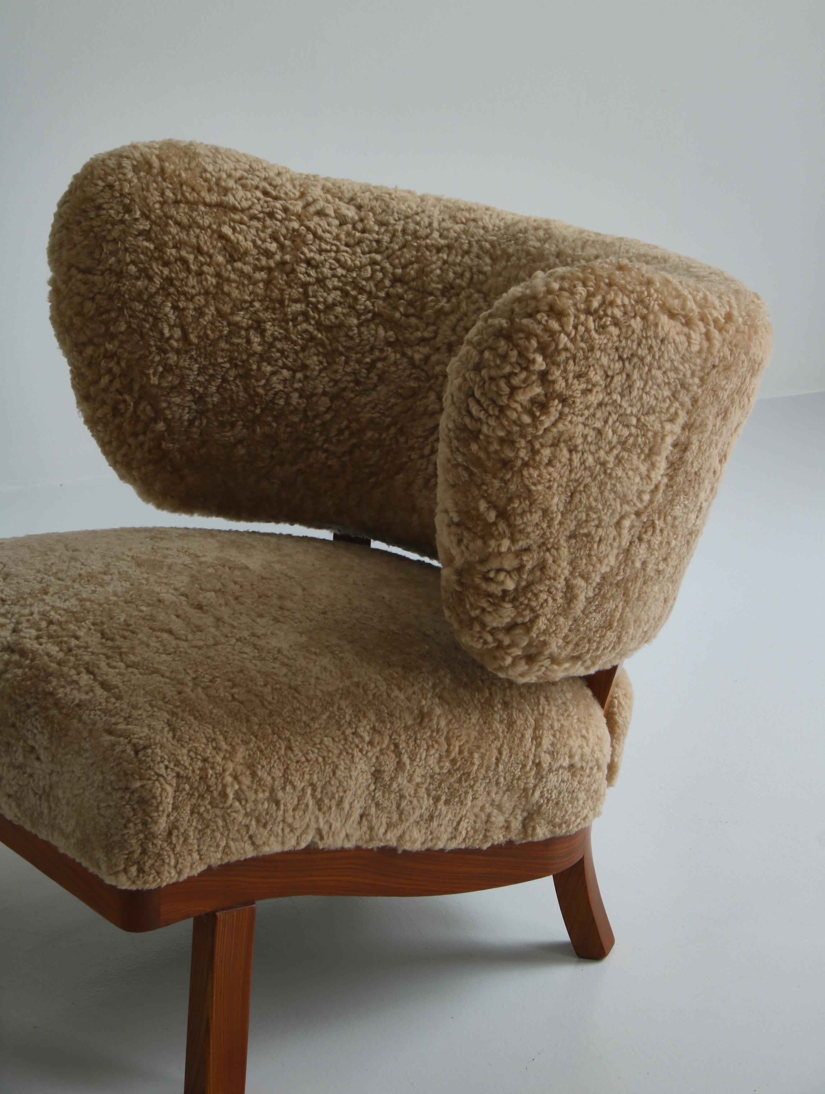 Mid-20th Century 1930's Lounge Chair in Sheepskin, Otto Schulz for BOET, Scandinavian Modern