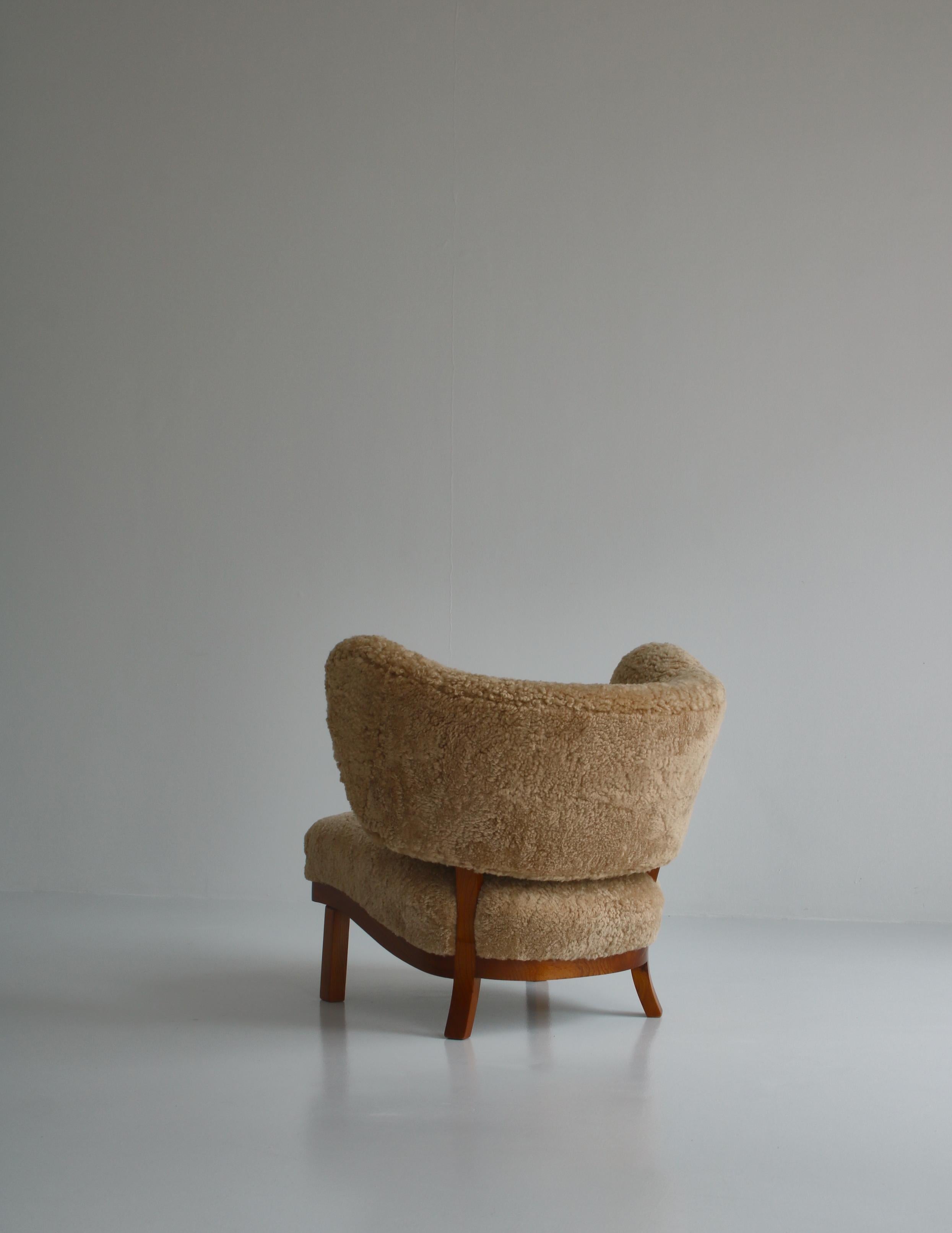 1930's Lounge Chair in Sheepskin, Otto Schulz for BOET, Scandinavian Modern 1