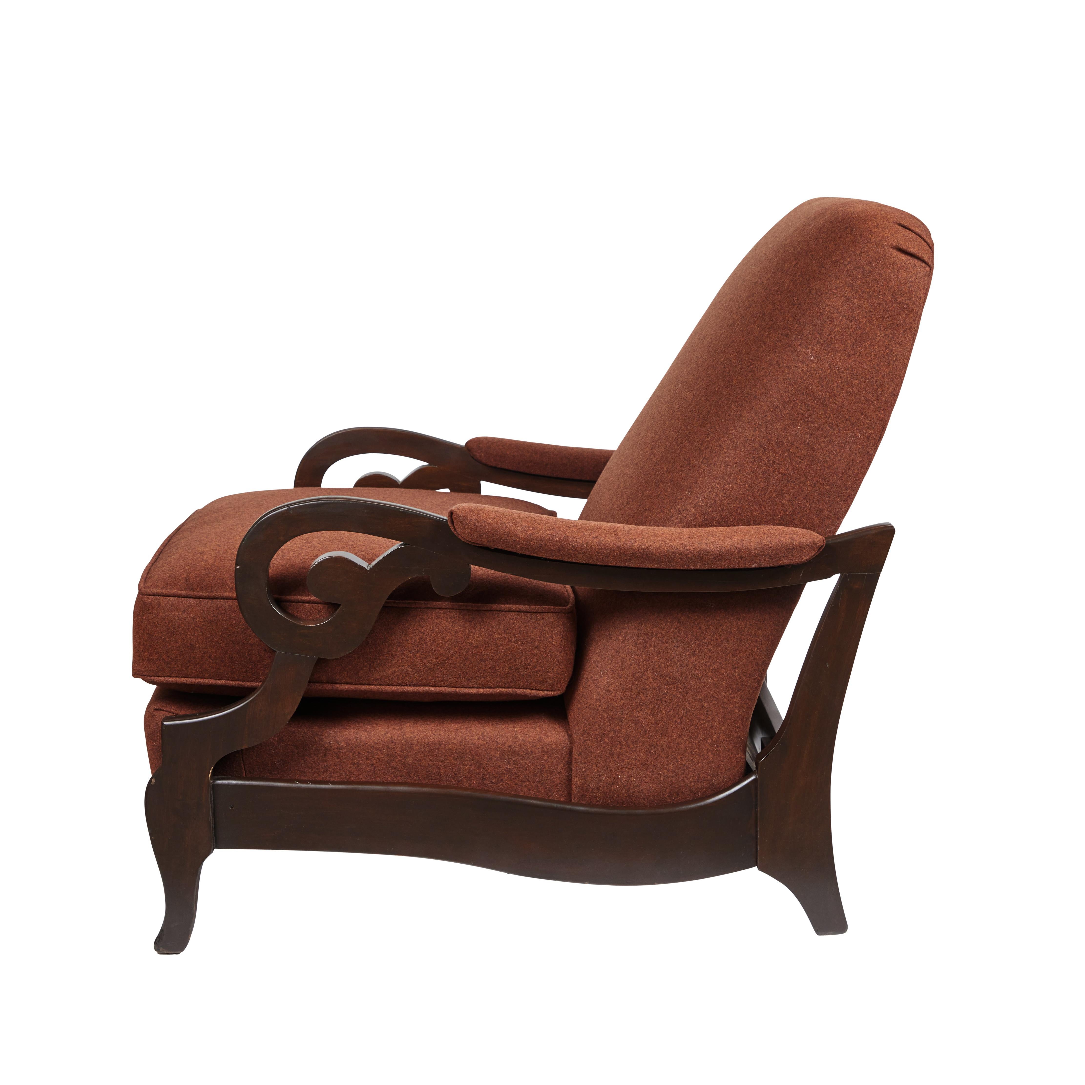 North American 1940's Lounge Chair with  Footstool in Italian Wool  Felt For Sale