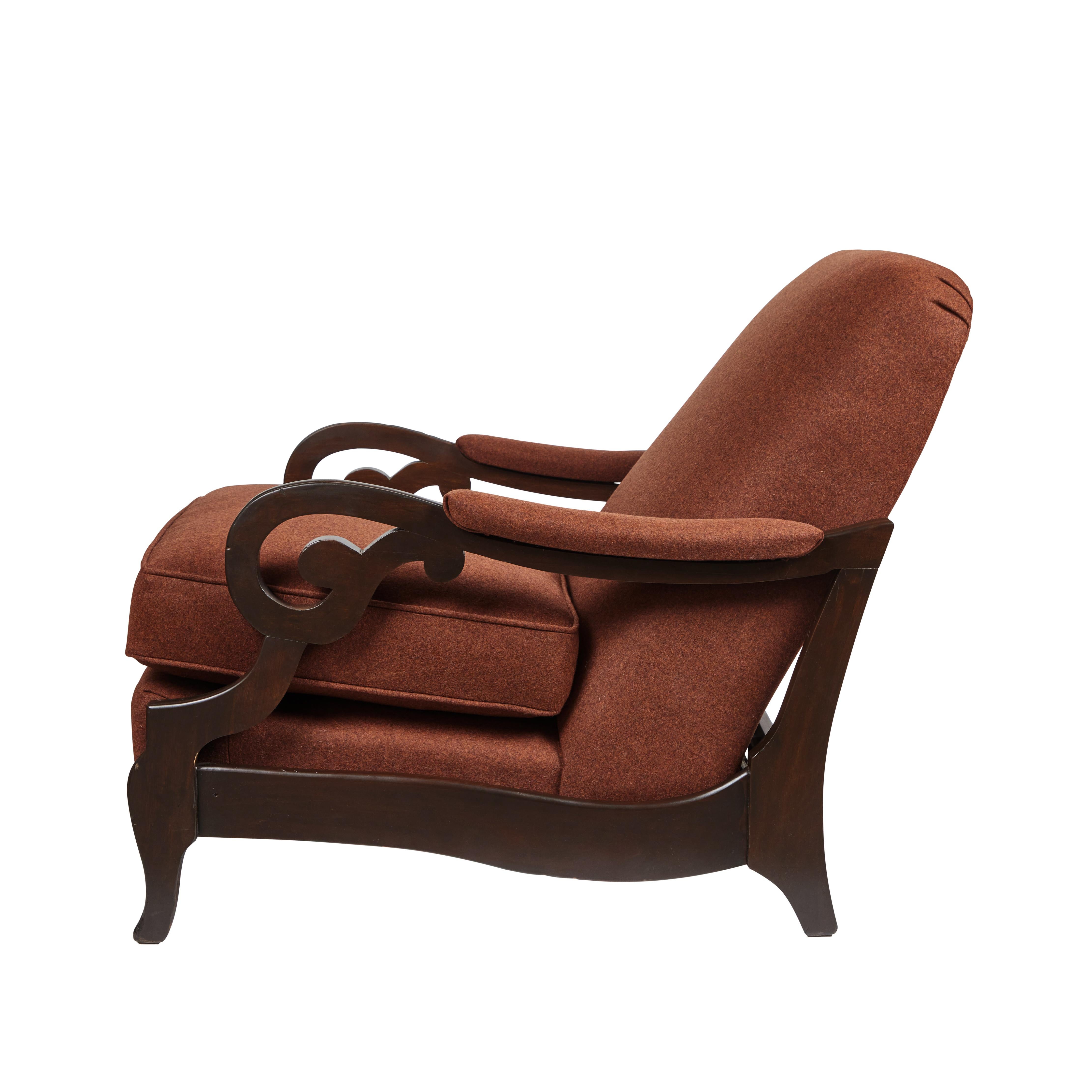 1940's Lounge Chair with  Footstool in Italian Wool  Felt In Good Condition For Sale In Pasadena, CA