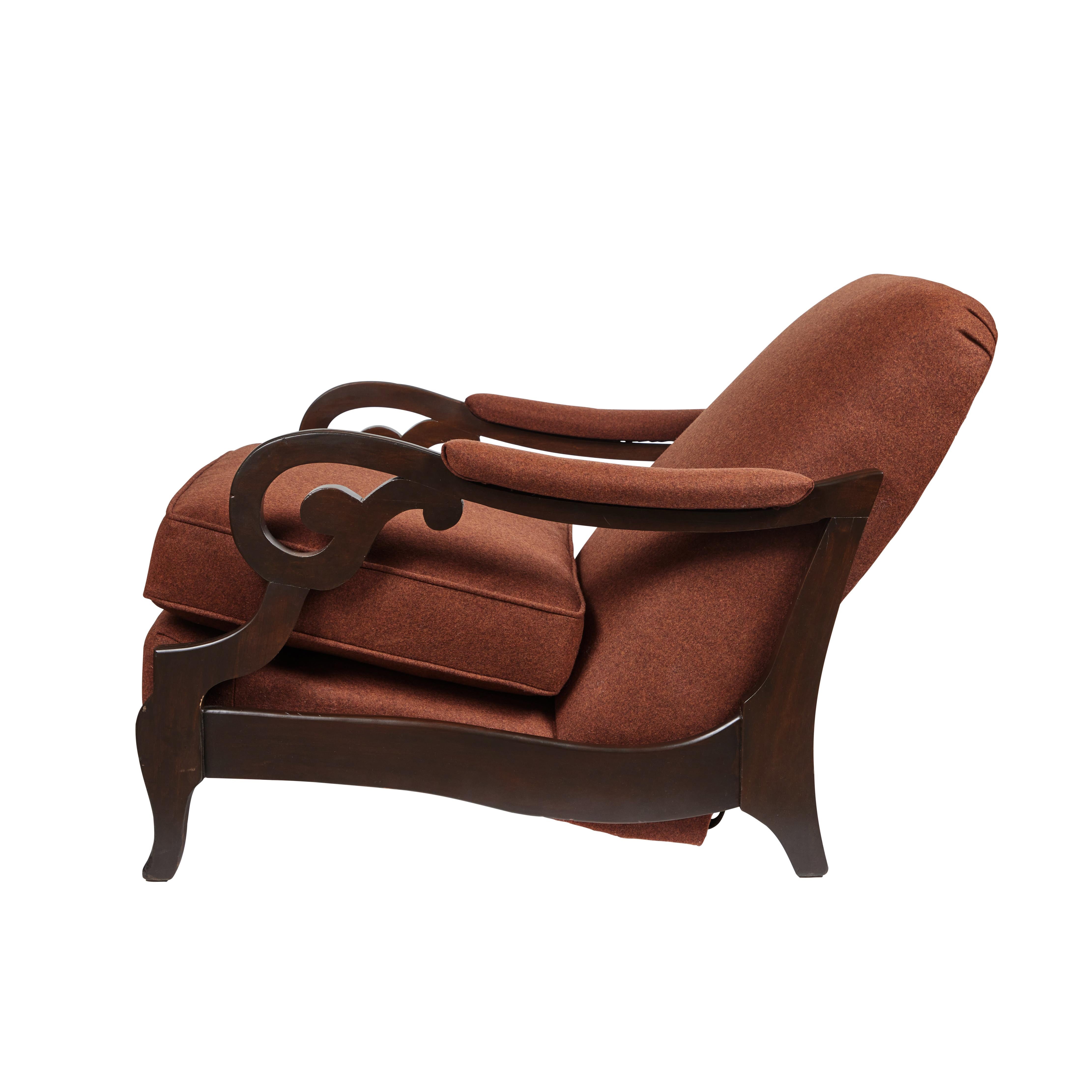Mid-20th Century 1940's Lounge Chair with  Footstool in Italian Wool  Felt For Sale