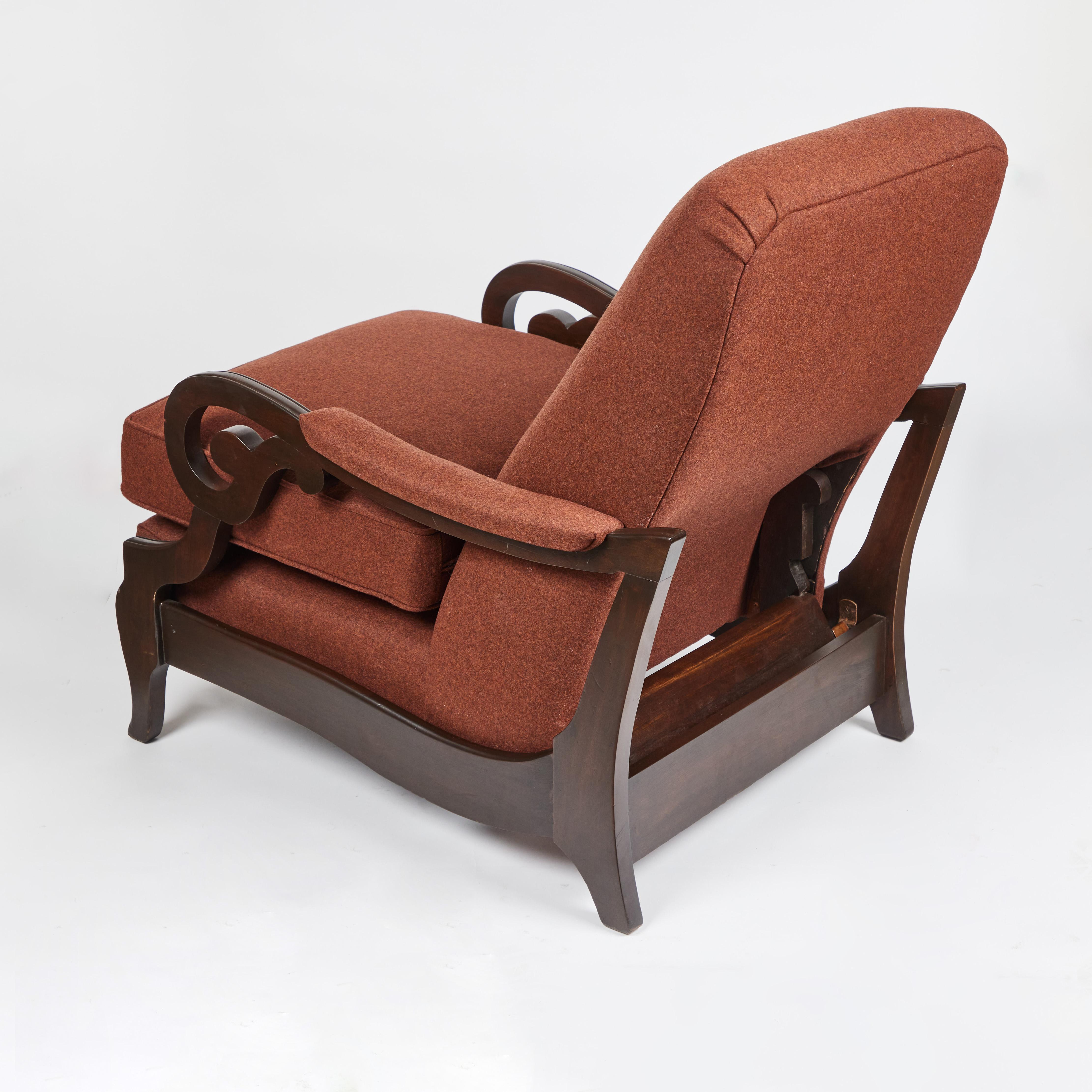 1940's Lounge Chair with  Footstool in Italian Wool  Felt For Sale 1