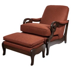 1940's Lounge Chair with  Footstool in Italian Wool  Felt