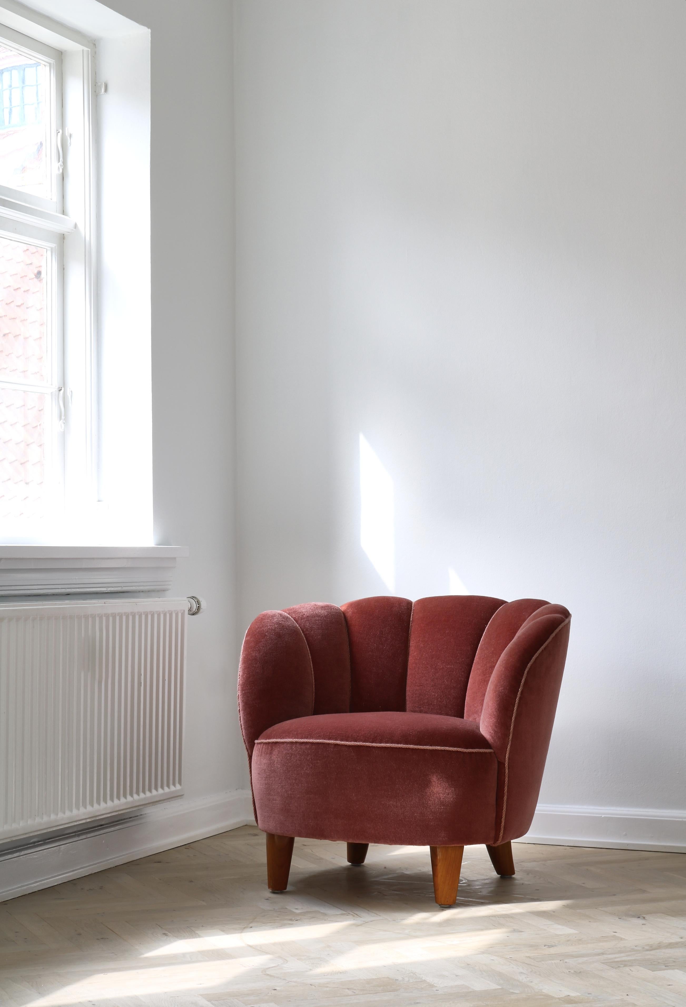 1940s Lounge Chairs in Pink Velvet, Otto Schulz for Boet, Scandinavian Modern 8