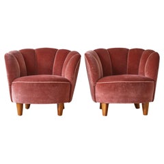 1940s Lounge Chairs in Pink Velvet, Otto Schulz for Boet, Scandinavian Modern