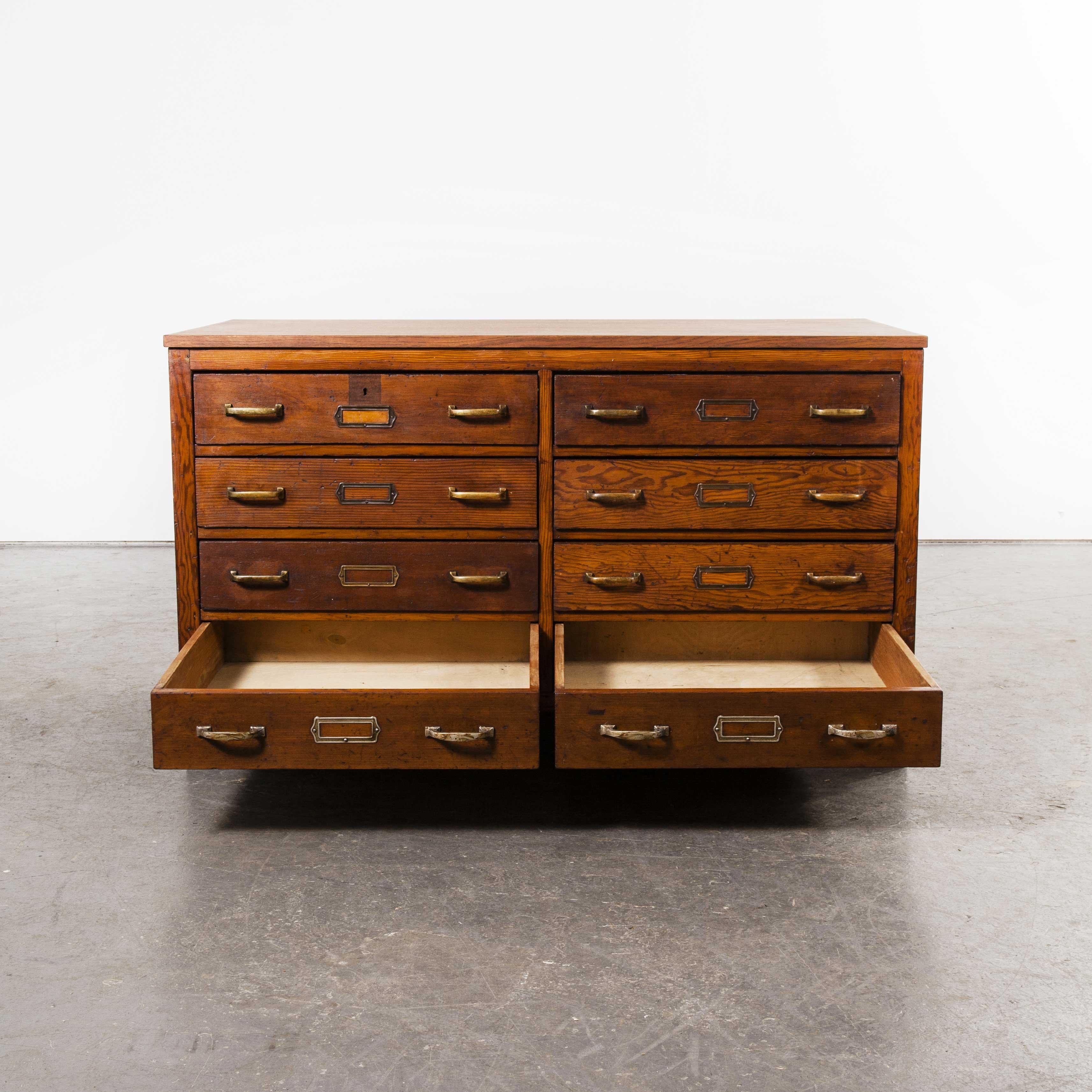 1940s Low Pitch Pine Chest of Drawers, Eight Drawers 5