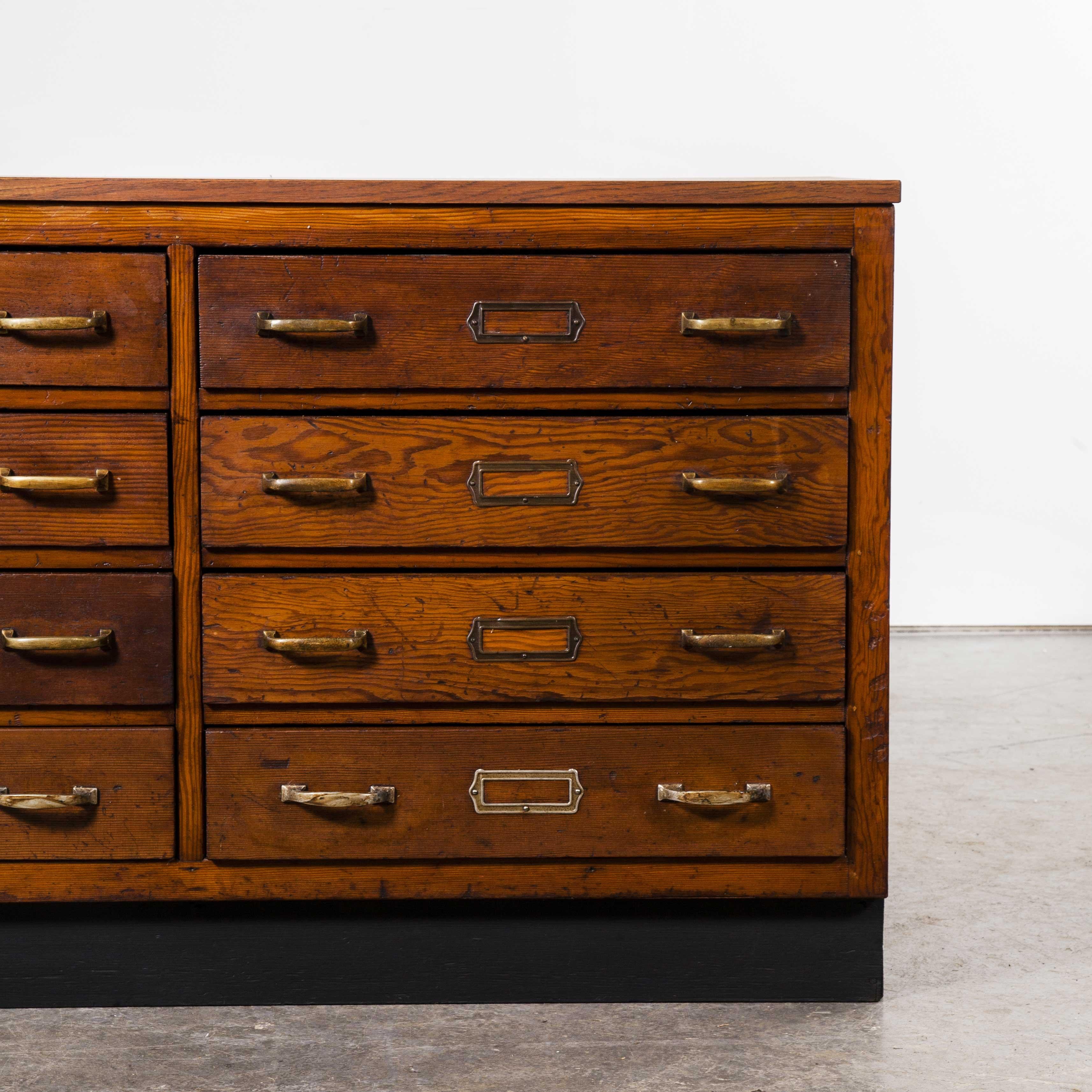 French 1940s Low Pitch Pine Chest of Drawers, Eight Drawers