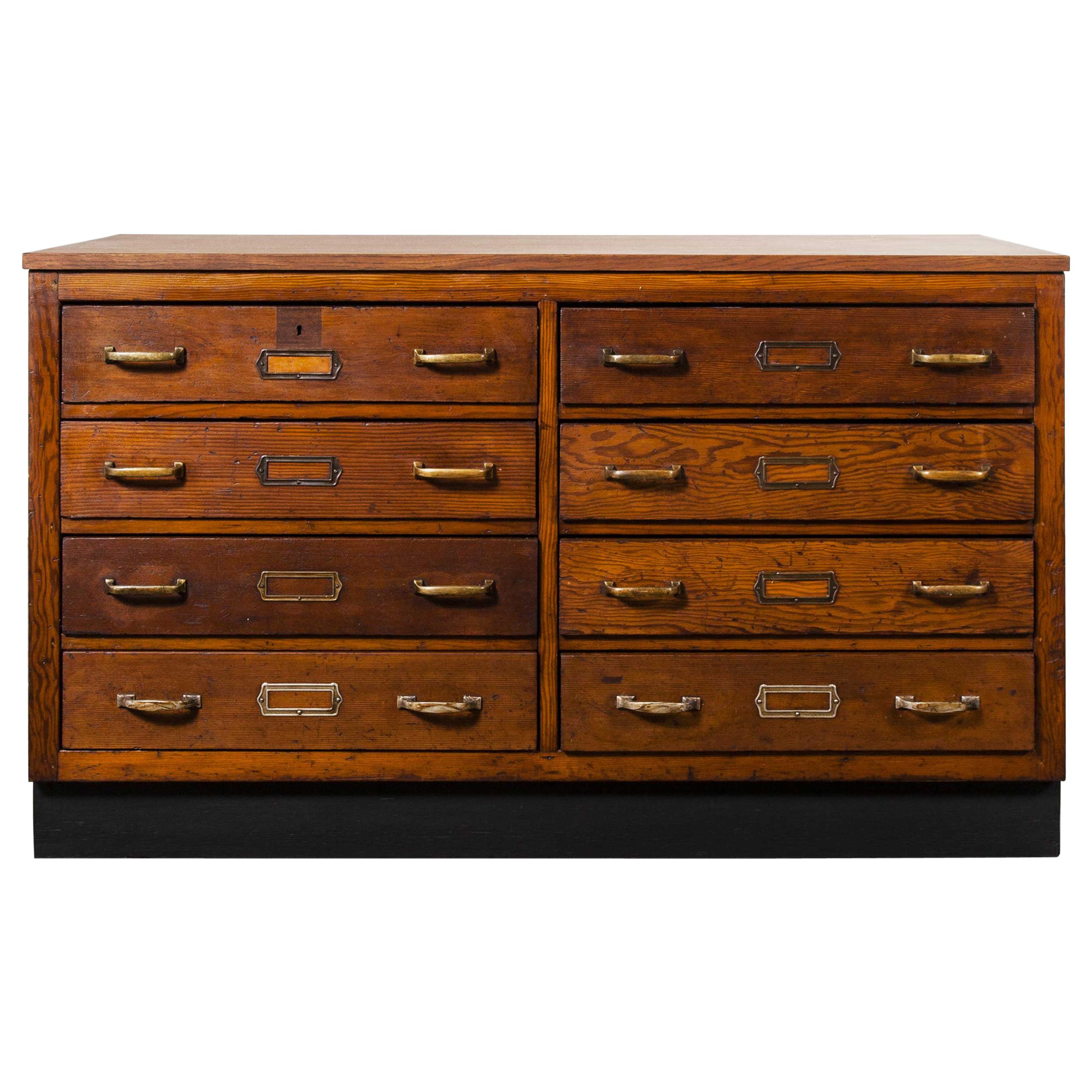 1940s Low Pitch Pine Chest of Drawers, Eight Drawers