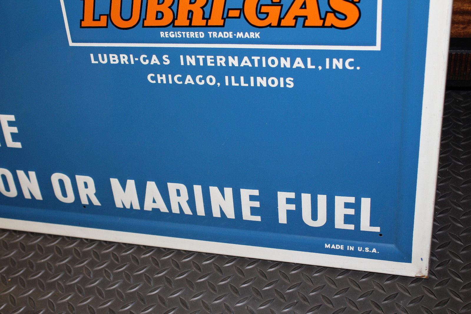 1940s Lubri-Gas Gasoline Tin Advertising Sign For Sale 4