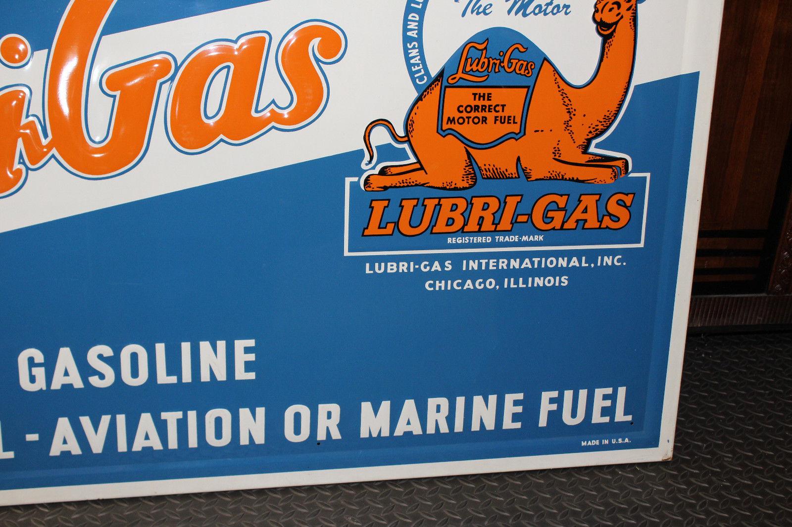 1940s Lubri-Gas Gasoline Tin Advertising Sign For Sale 3