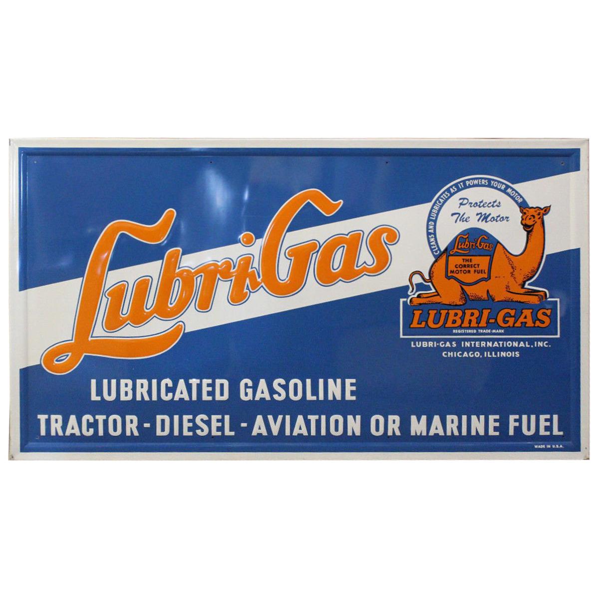 1940s Lubri-Gas Gasoline Tin Advertising Sign For Sale