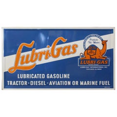 Vintage 1940s Lubri-Gas Gasoline Tin Advertising Sign