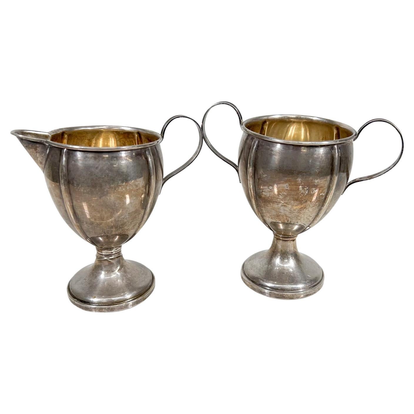 1940s M Fred Hirsch MFH Elegant Sterling Silver Sugar Creamer Set For Sale