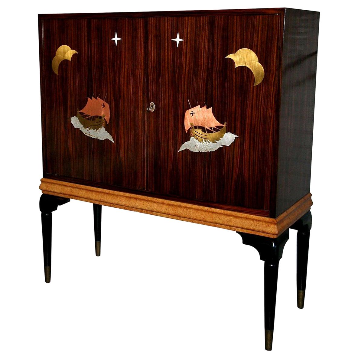 1940s Macassar Ebony and Burl Wood Bar Cabinet by Osvaldo Borsani