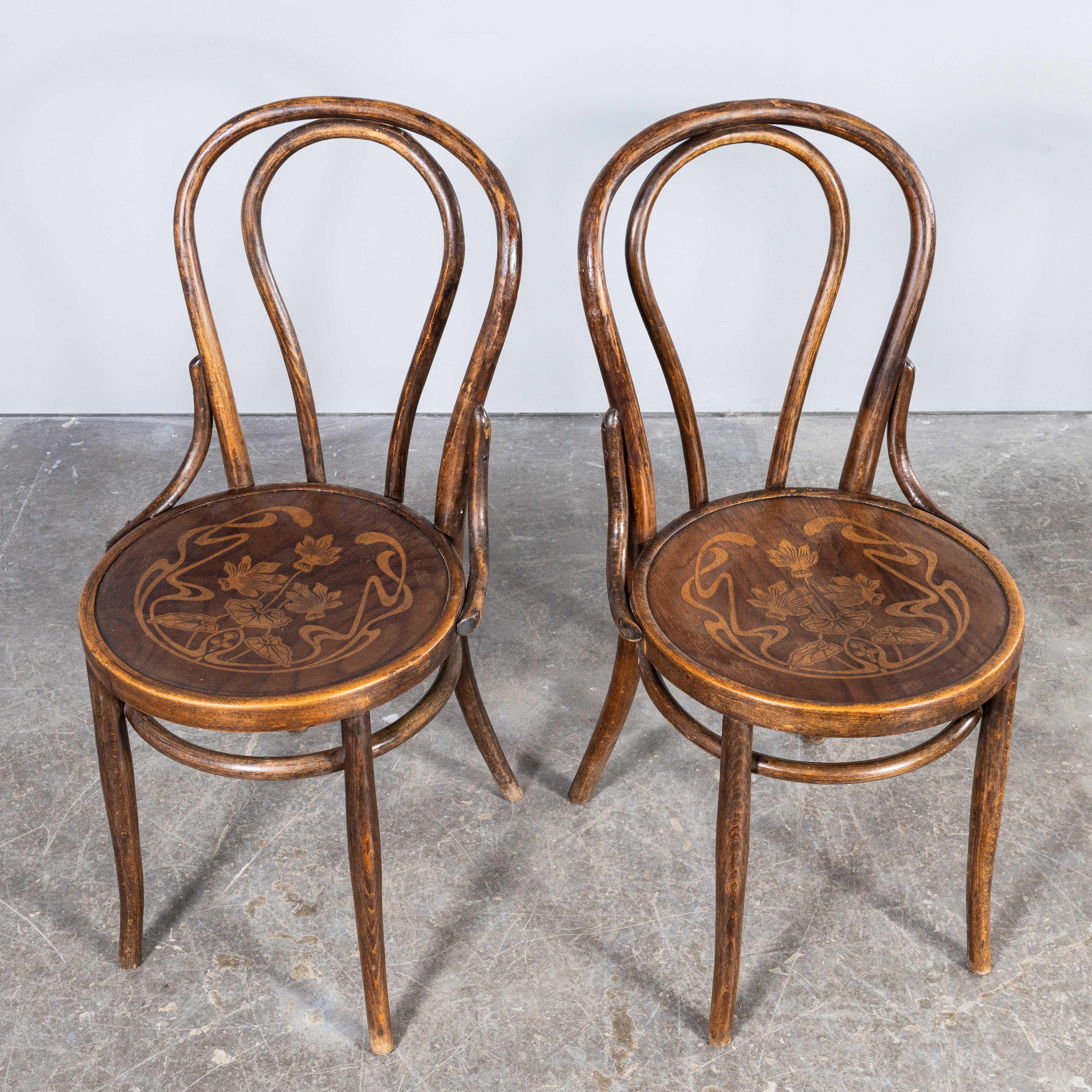 French 1940's Mahieu Warm Oak Bentwood  Hoop Dining Chairs - Pair