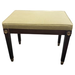 1940s Mahogany and Upholstered Bench with Brass Capped Legs and Medallions