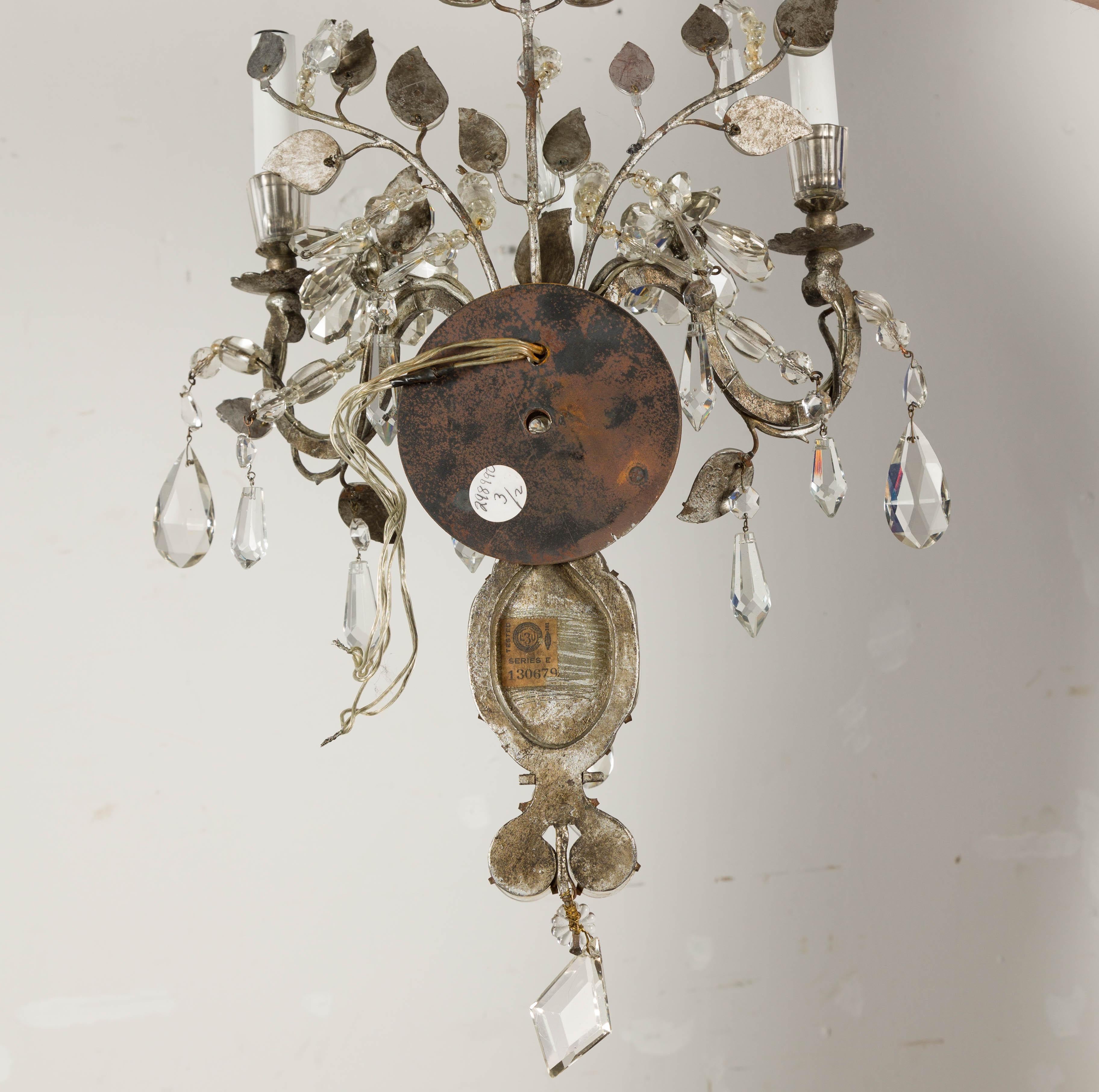 1940s Maison Baguès Crystal Three-Arm Sconces with Floral Motifs, US Wired For Sale 15