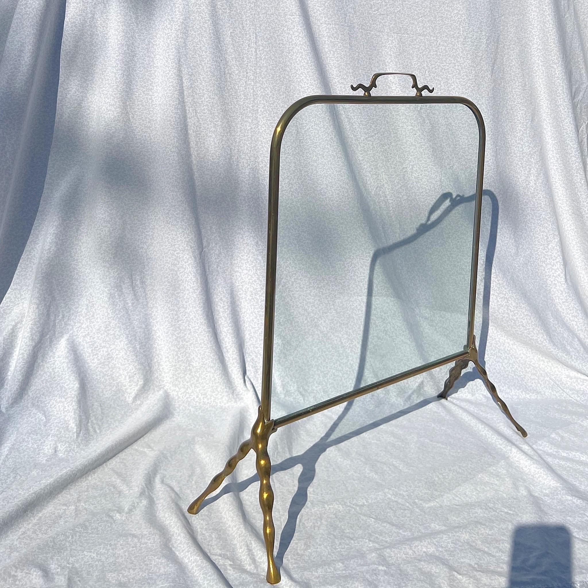 1940s Maison Bagues Style Art Nuevo Brass and Glass Fireplace Screen 1