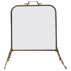 1940s Maison Bagues Style Art Nuevo Brass and Glass Fireplace Screen